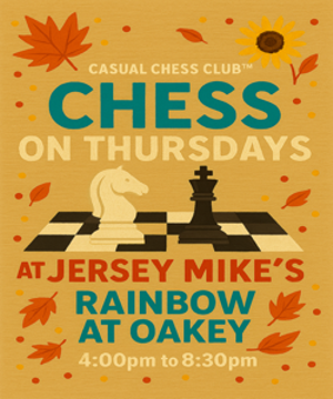 Chess on Thursdays at Jersey Mikes Commencing September 4, 2025